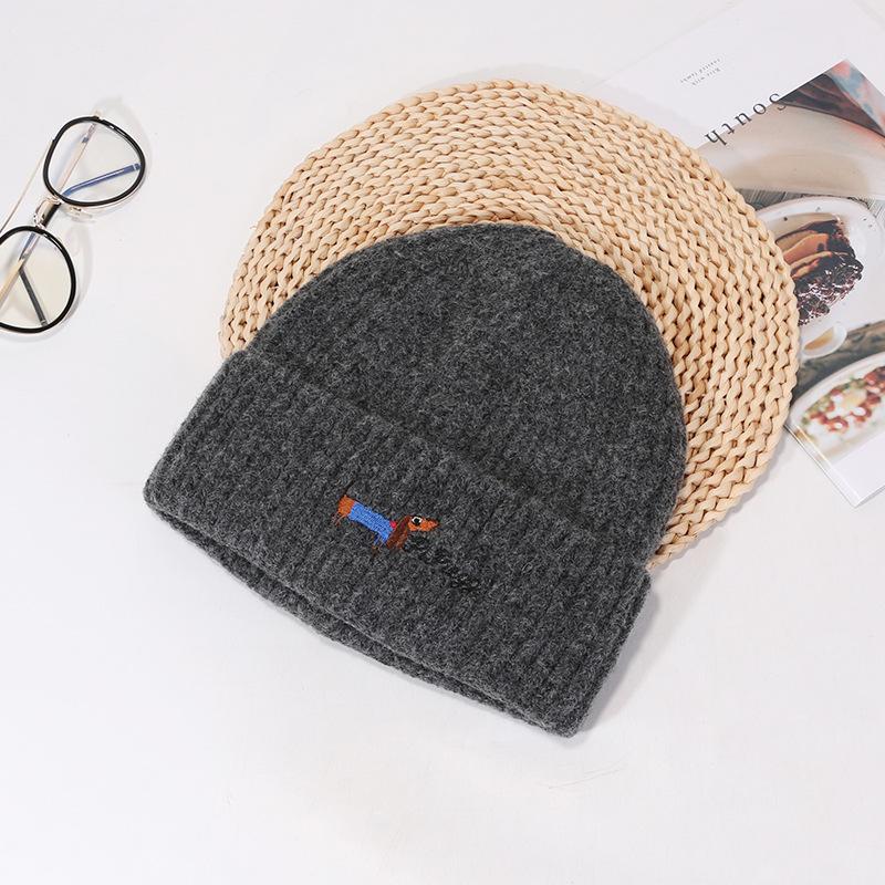 Ins Cute Puppy Knitted Hat for Women Autumn and Winter Students Cold Protection and Warm Versatile Wool Hat Couple Pullover Hat