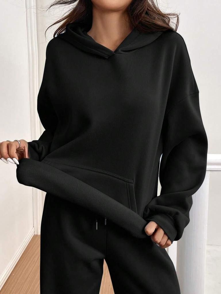 European-American 2-Piece Women's Warm Lined Hoodie & Casual Pants Autumn/Winter Sports Set