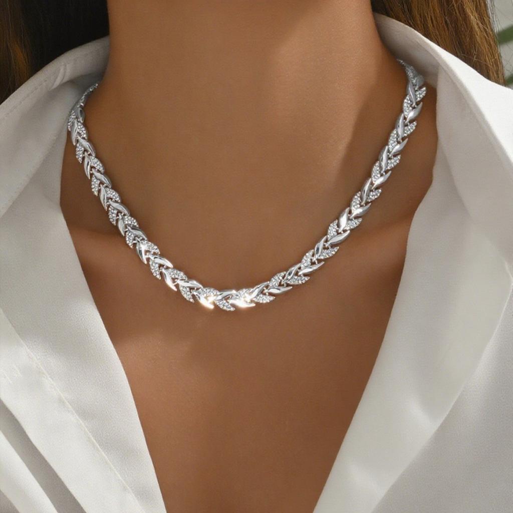 Набор браслет и колье в стиле «Рыбий хвост» с бриллиантами - Роскошные и высококлассные банкетные украшения для женщин