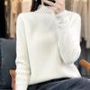 Women's Autumn Winter Thick Wool Sweater - Korean Style Half High Collar, Hollow Out Floral Design