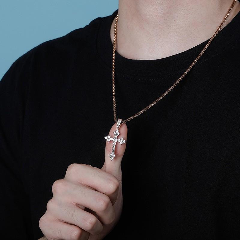 Vintage Cross Pendant Necklace Full Zircon Minimalist Jewelry Everyday Wear