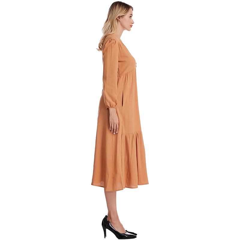 Осень и зима европейские и американские женщины из хлопка и льна в стиле ретро повседневное платье с длинными рукавами