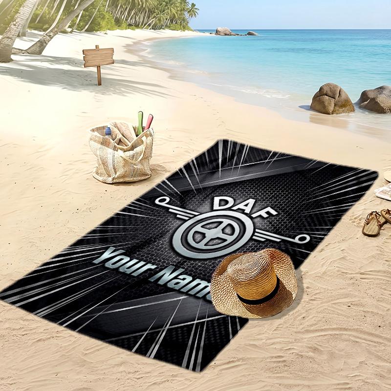 DAF Custom Beach Towel, Print Your Name Text Lightweight Absorbent Towel for Swimming Travel