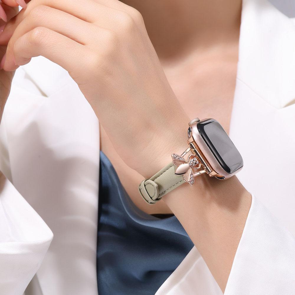 Металлический кожаный ремешок для Apple Watch 7 6 5 4 SE роскошный женский ремешок для часов 44 мм 41 мм 40 мм 45 мм 42 мм ремешок с пчелиным орнаментом