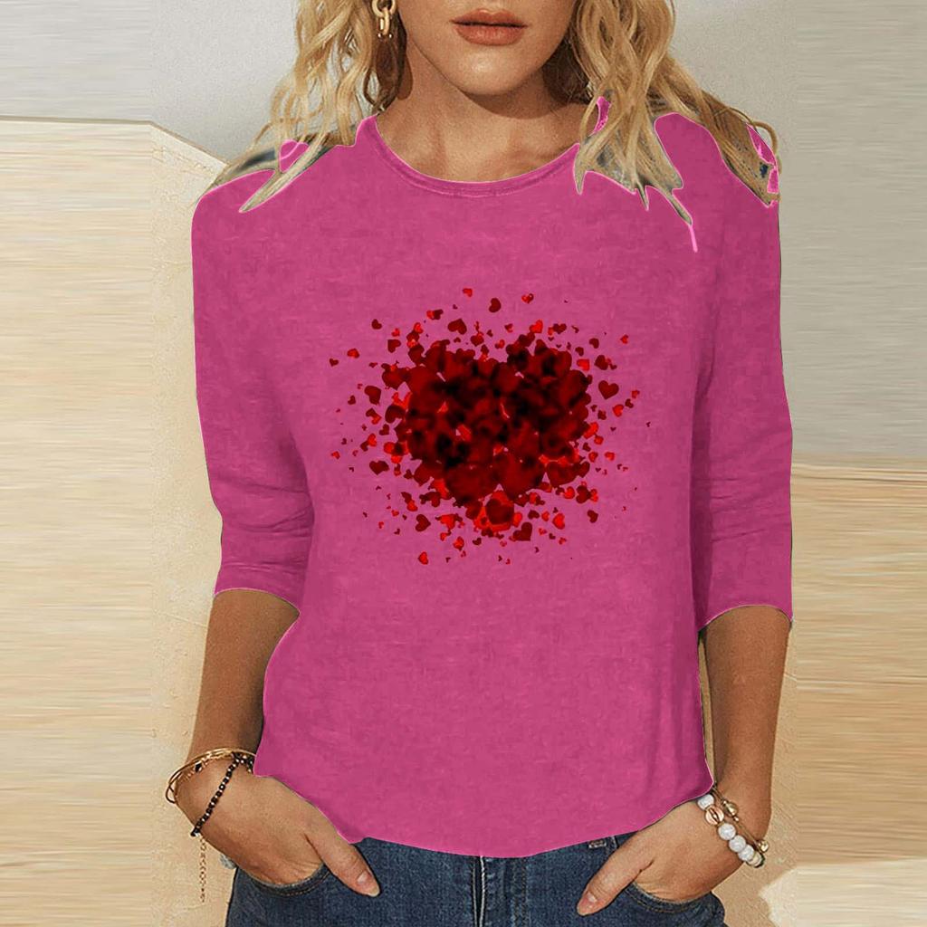 Круглый вырез 3D Love Printed Top Модные повседневные длинные рукава женские футболки