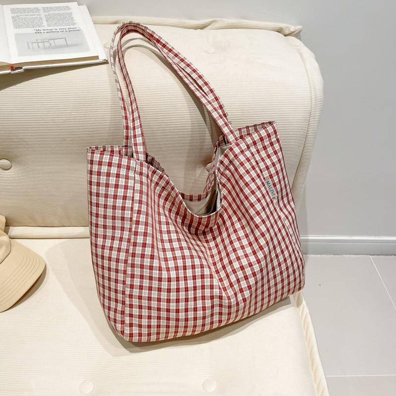 Повседневная литературно-художественная клетчатая холщовая сумка, новая большая вместительная универсальная модная сумка-тоут через плечо для женщин