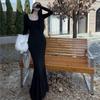 Chic Square Neck Long Sleeve Fishtail Dress for Women