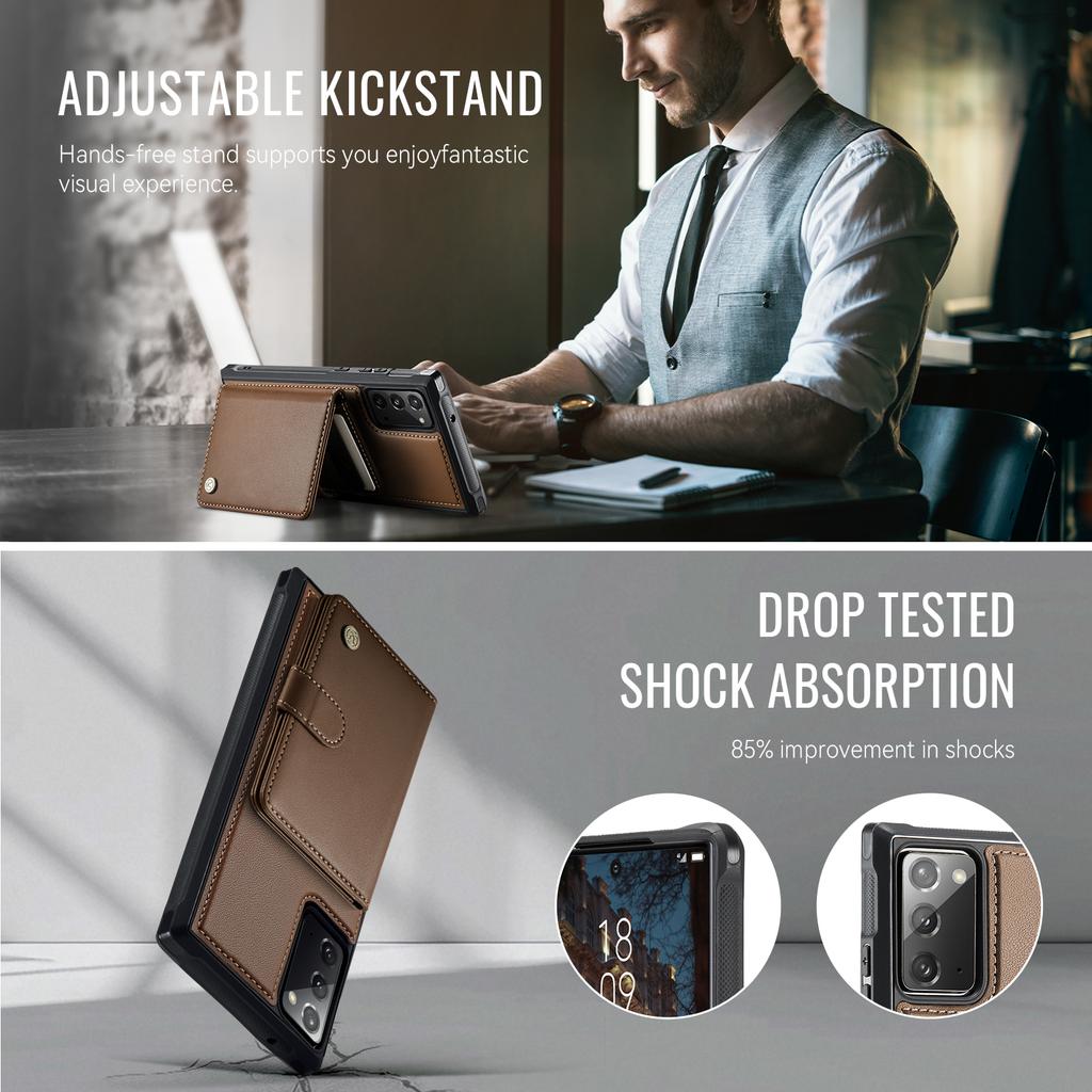 For Samsung Galaxy Note20 Case JEEHOOD J09 RFID Blocking Card Holder Leather Back Phone Cover Magnetic Case
