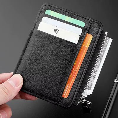 Мини кошелек для кредитных карт, держатель для ID-карт, маленький мужской кошелек, тонкий карман, короткий кошелек на молнии для монет
