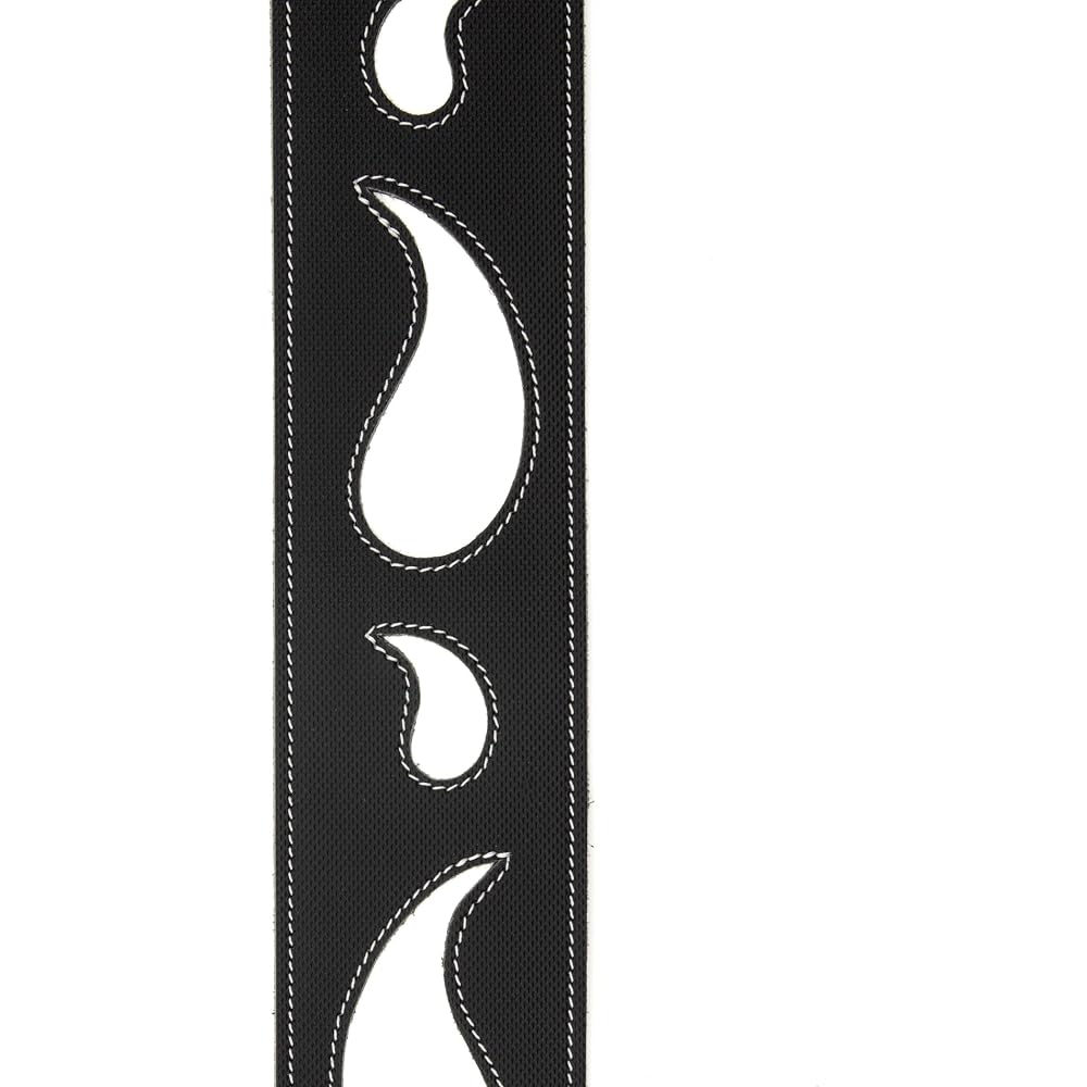 Planet Waves L25W1411 Кожаный гитарный ремень 2,5 дюйма, узор Paisley Window, черный с белым от D'Addario