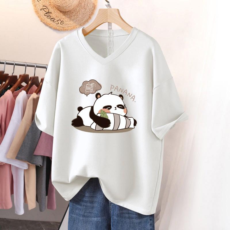 Футболка с коротким рукавом, Свободного кроя, Приталенный топ с V-образным вырезом с принтом для женщин