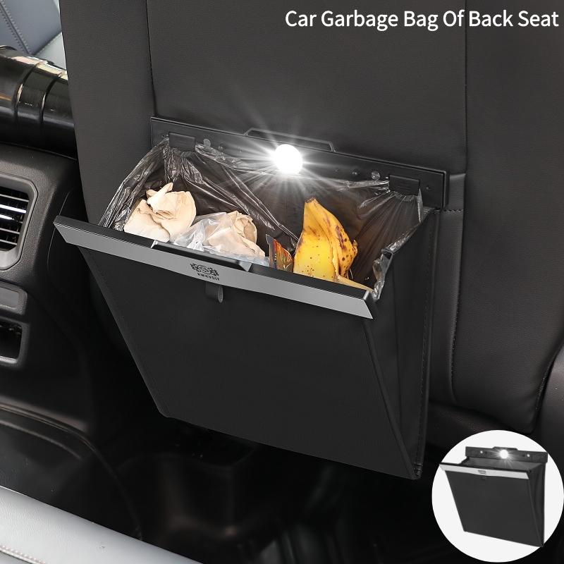 KWHVOIY умный светодиодный автомобильный мусорный бак на заднем сиденье, маленький тонкий автомобильный мешок для мусора, подвесной магнитный кожаный карман для хранения автомобиля