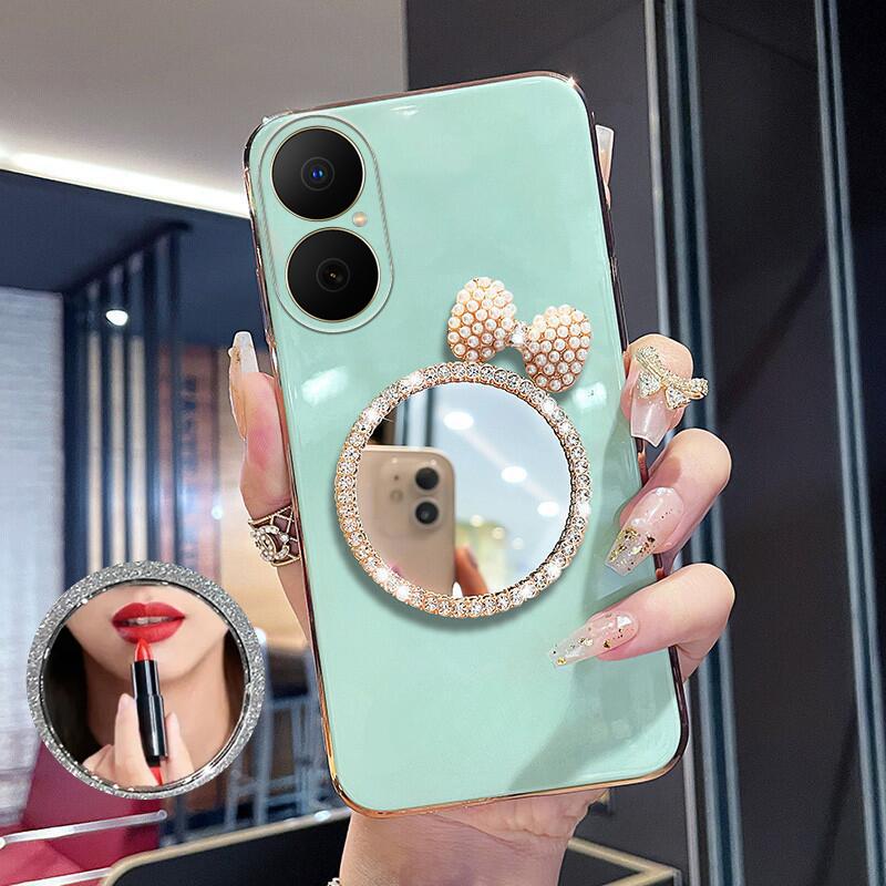 For Huawei Nova Y73 Case Soft Plating brick inlaid pearl butterfly makeup mirror Smooth Electroplated For Huawei Nova Y73 Back Cover