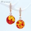 Vintage Fashion Round Flower Resin Drop Earrings Rose Gold Color Temperament Cubic Zirconia Eardrop For Women Wedding Jewelry