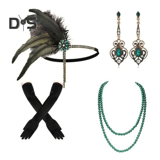 Комплект украшений 1920-х годов, повязка на голову, перчатки, серьги, сверкающие серьги, головной убор с пайетками, бусины, аксессуары для ролевых игр