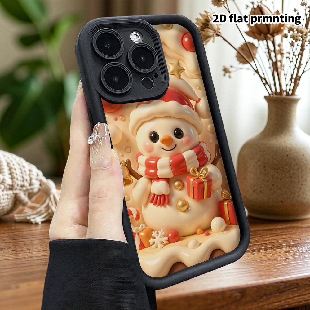 Чехол для телефона: 2D плоский дизайн, подходит для защитных чехлов iPhone 18, 17, 16, 15, 14, 13 Pro, рождественский снеговичок, идеальный праздничный подарок на Рождество