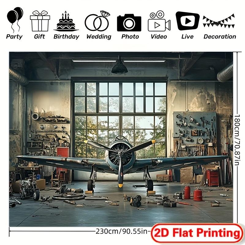 2DD flat-print banner featuring retro aircraft hangar in polyester material - versatile carnival decoration