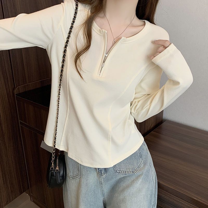 Women Plus Size Curved Waist Slimming Fishbone Long Sleeve Cotton T Shirt Casual Bottoming Top