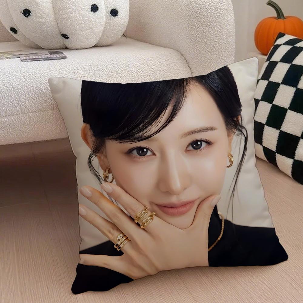 Talented Korean Beautiful Actress KKim Ji Won Cushion Cover Throw Pillow Cover Hidden Button Durable Polyester Chair Cushion