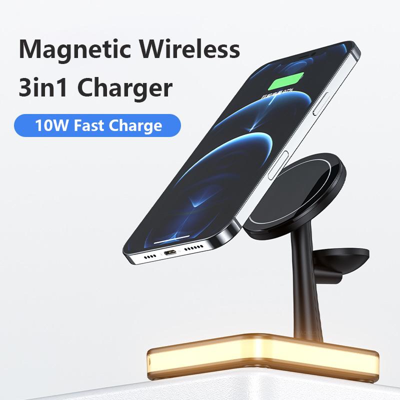 VAORLO Док-станция для беспроводного зарядного устройства 3 в 1 для iphone 12 12pro 12mini 13pro iwatch Airpods с ночником, быстрая зарядка