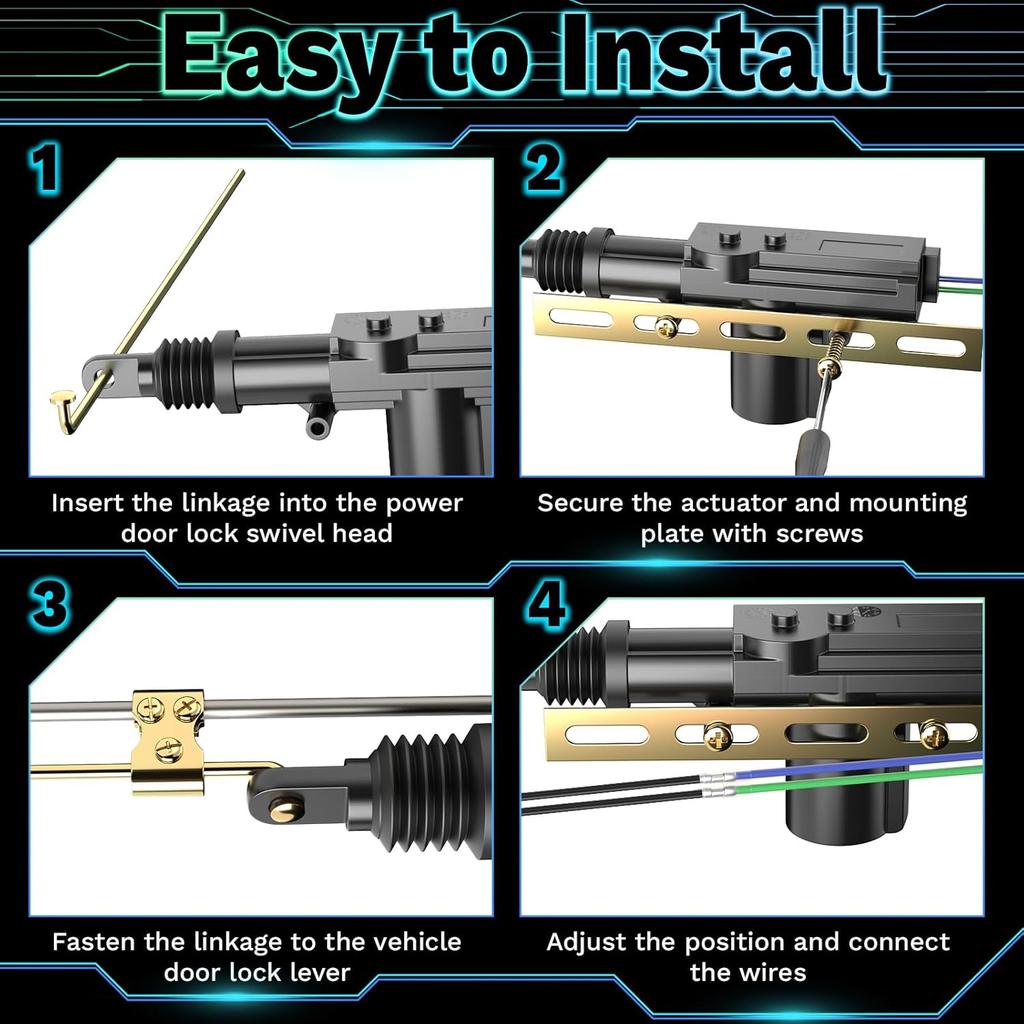 2 PCS 12V Door Lock Actuator Kit, Universal Power Mode Door Lock Actuator With Tool Set, 2 Wire Electric Blend Door Lockout Actuators, Adds Power