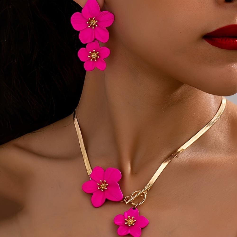 Bohemia Flower Pendant Earrings Necklace Jewelry Packs for Women Summer Ocean Vacation Decoration Y2K Party Jewelry Accessories
