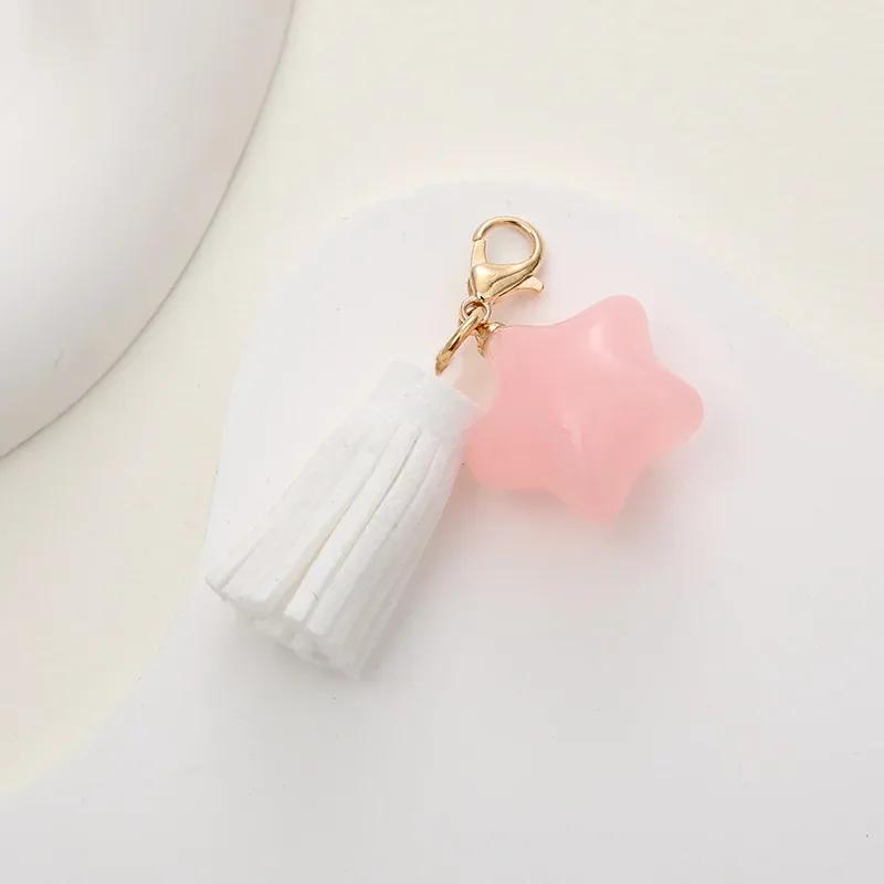 New Fashion Candy Color Five-pointed Star Keychain Pendant Korean Velvet Tassel Mobile Phone Case Pendant Pendant Small Gift