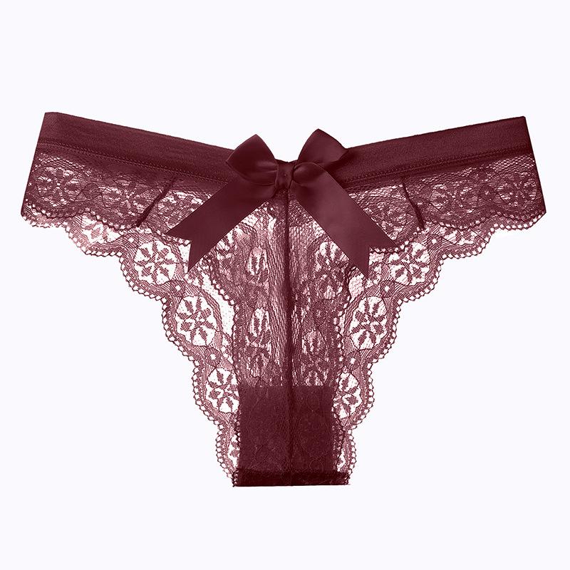Женское кружевное нижнее белье G-String, женское с Т-образным вырезом, сексуальные модные стринги, женские прозрачные трусики с бантом сзади, M-XL