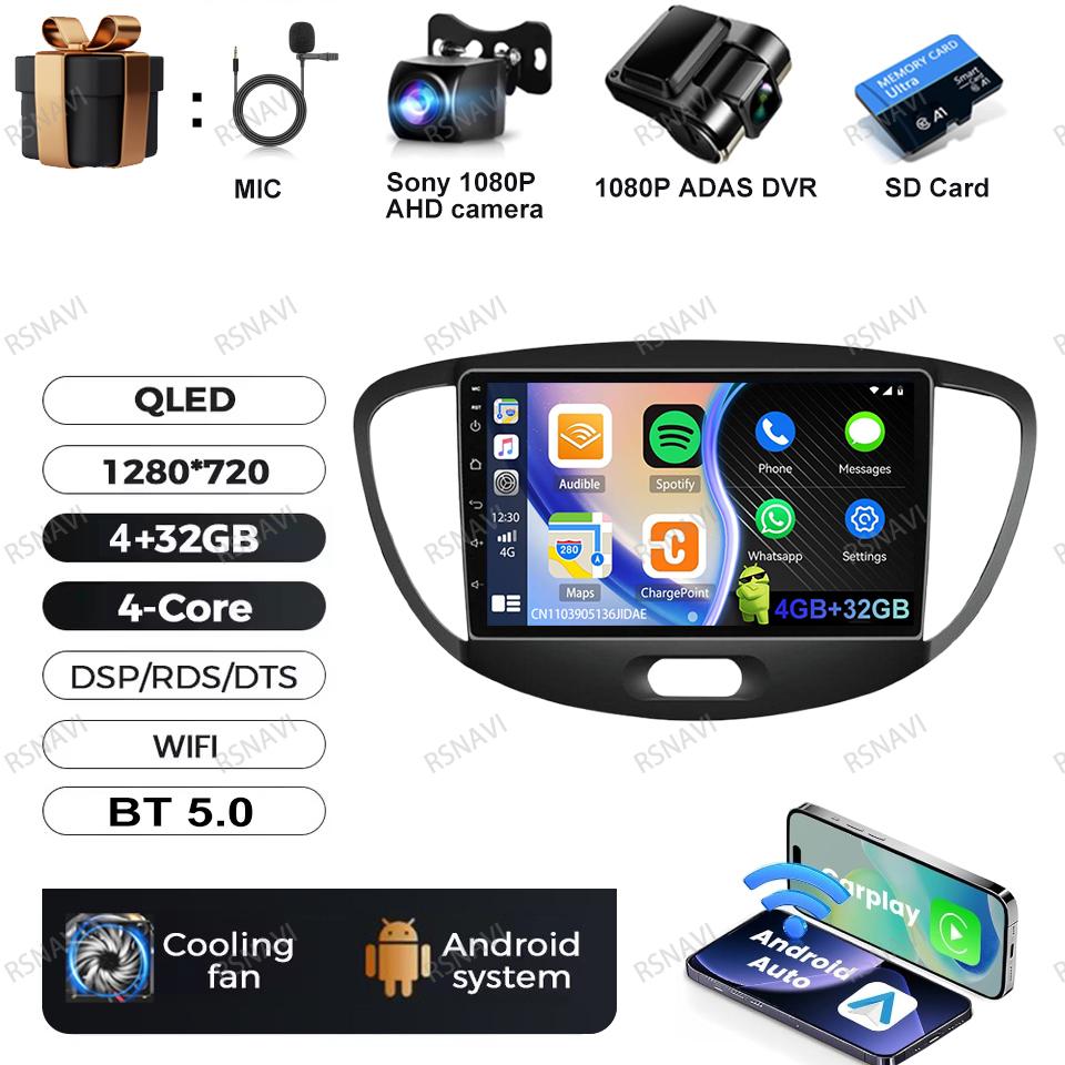 Car Radio Android 16 For Hyundai I10 2007 2008 2009 2010-2013 DSP BT Navigation Viedo Player 4G LTE DVD Head Unit QLED GPS AUTO