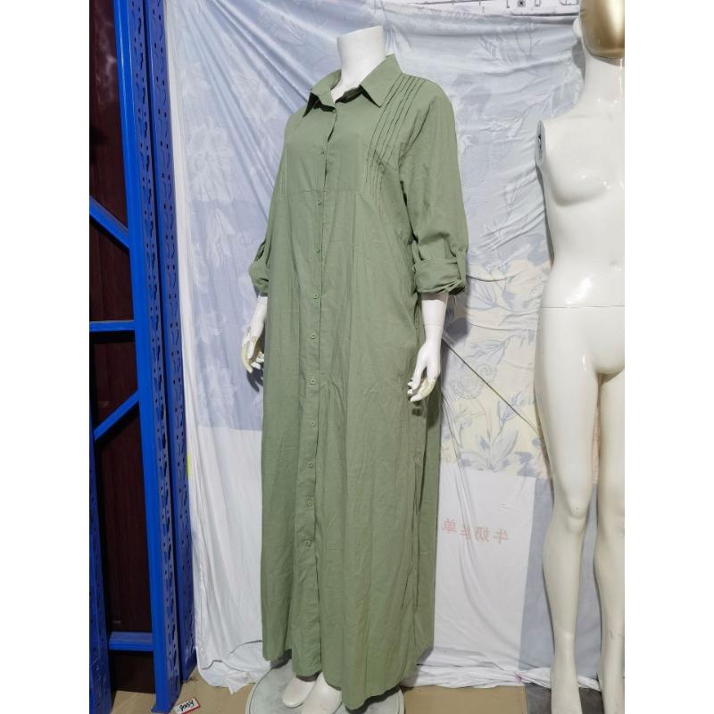 Plus Size Spring and Autumn Women's Dress Solid Colour Standing Collar Long Sleeve Temperament Elegant Simple Loose Fashion Long Cotton Linen Dresses