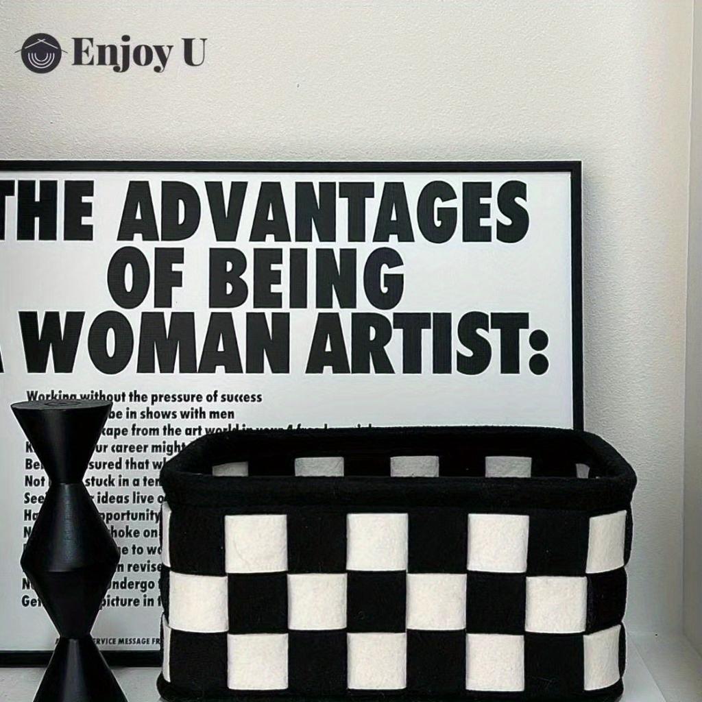 Versatile Black & White Plaid Storage Basket - Perfect for Cosmetics, Snacks, Toys, and Bedroom Essentials, Shelf Baskets