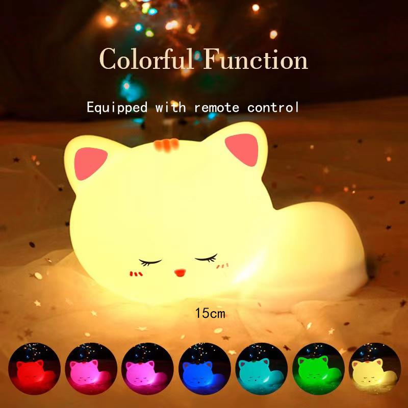 Silicone Cat Night Light, Bedroom Illuminated Remote Control Pat Light, USB Portable Charging Baby Sleeping Atmosphere Light