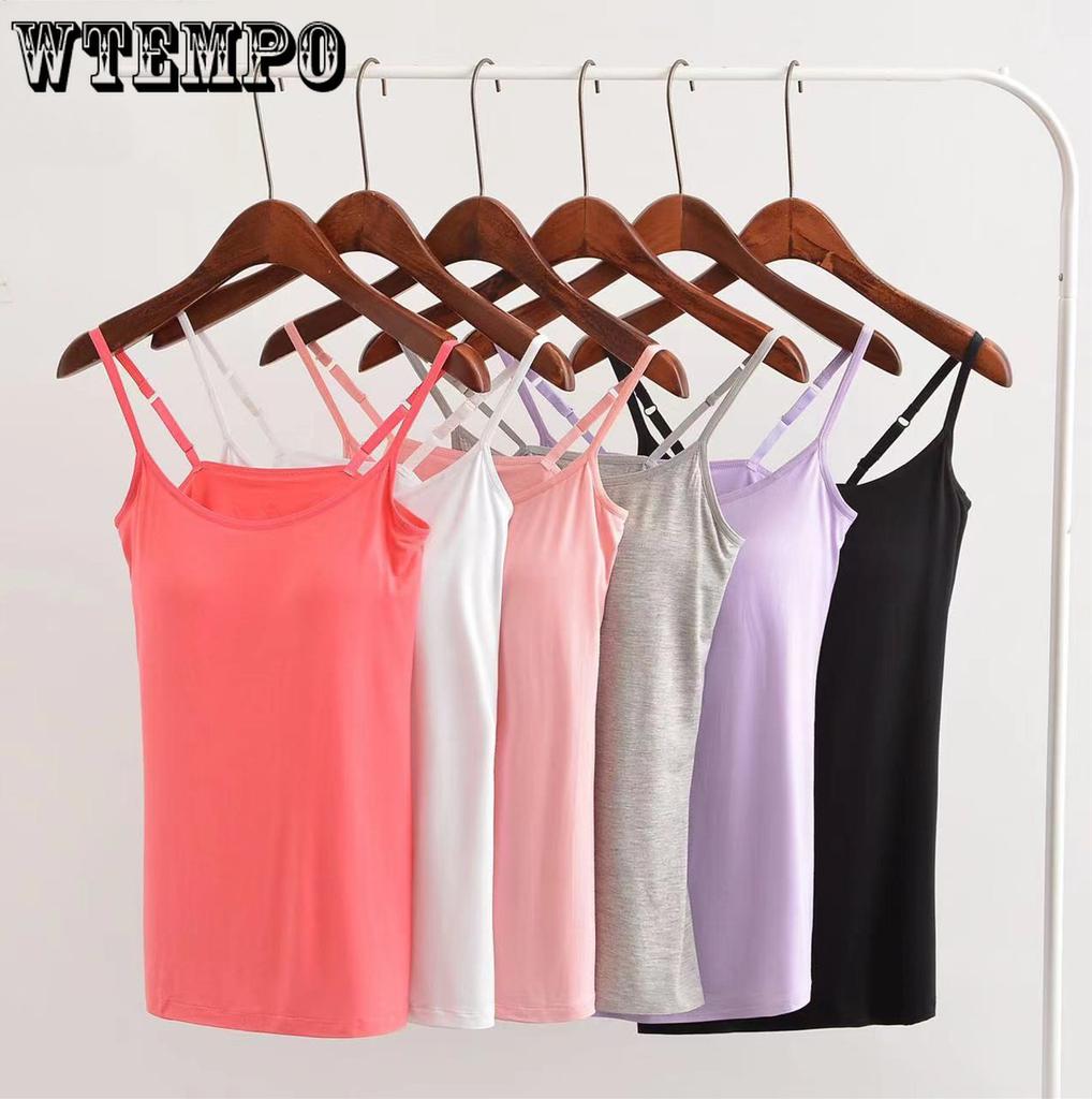 Women's Sexy Soft Cozy Camisole with Built In Bra Adjustable Shoulder Strap Vest Tank Tops
