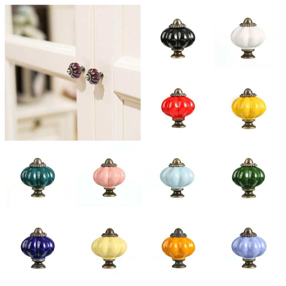 Round Ceramic Pumpkin Handle European Style Drawer Knobs Simple Door Pull Handles Wine Cabinet