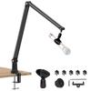 Adjustable Microphone Arm, Black, Desktop Microphone Stand with Microphone Clip Holder and Microphone Screw Adapter, 360-Degree Rotation, Cable Manage