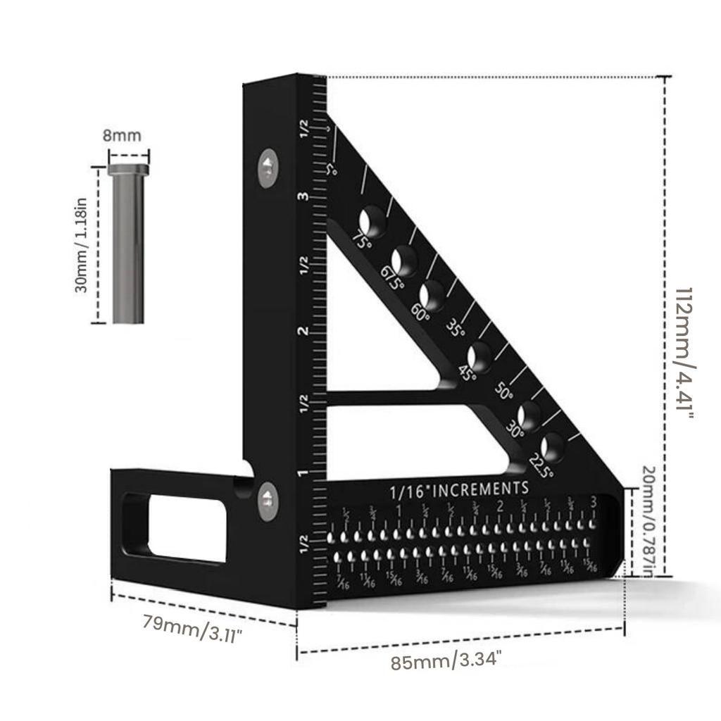 Aluminum Alloy Square Protractor 3D Multi Angle Woodworking Angler Scriber Triangular Ruler High Precision Layout Measuring Tool