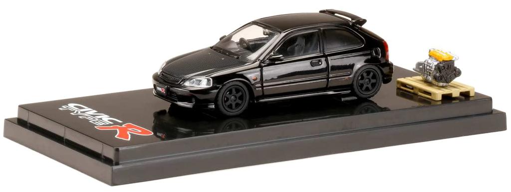 HJ64 Honda CIVIC Type R Custom Version with Engine Display Model Starlight Black Pearl Finished Product HJ642016EBK 1/64 (EK9) /