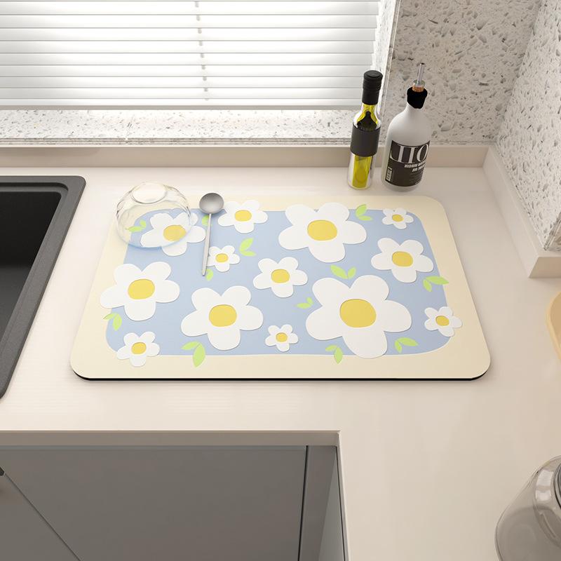 Подставка для столовых приборов с цветочным принтом, супер впитывающий кухонный коврик для сушки, быстросохнущий коврик, дренажные подушечки для ванной комнаты, кухонные аксессуары