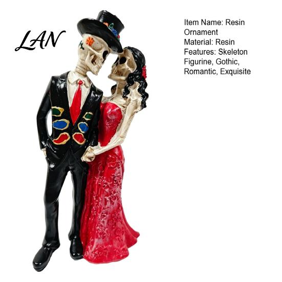 Unique Gothic Gift Skeleton Couple Statue, Romantic Figurine, Resin Home Decor Man And Woman Sculpture for Halloween Table Weather-resistant Courtyard