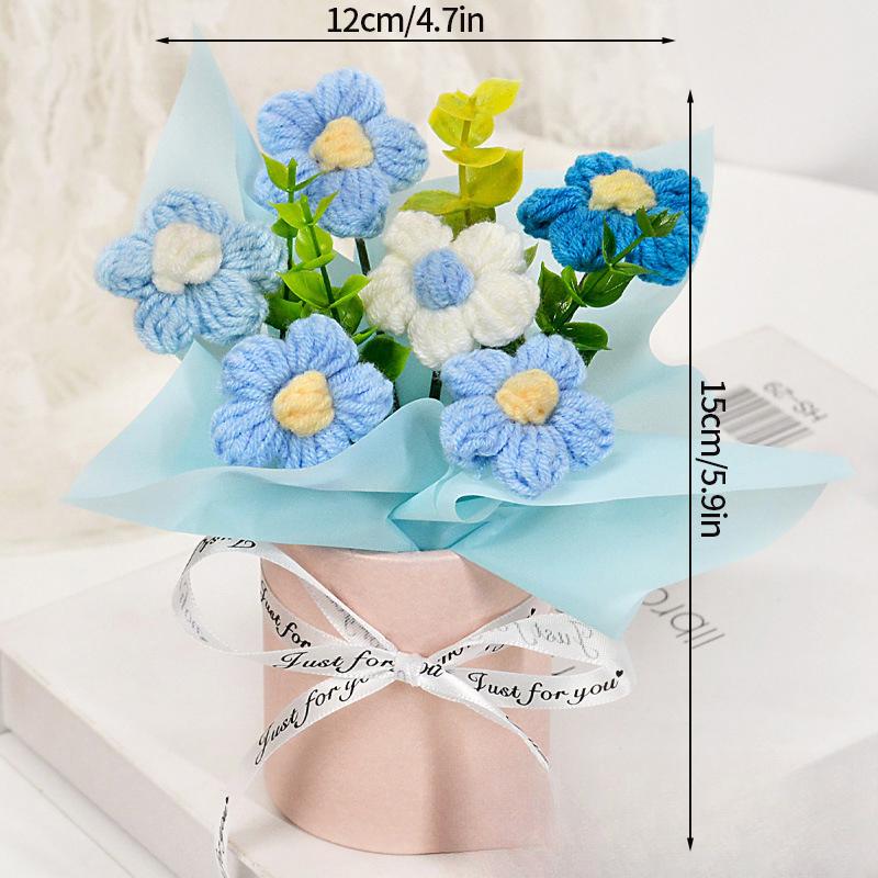Valentine'S Day Mini Bouquet Artificial Rose Flowers Handmade Crochet Flower Bouquet Christmas Wedding Party Gifts Home Decor