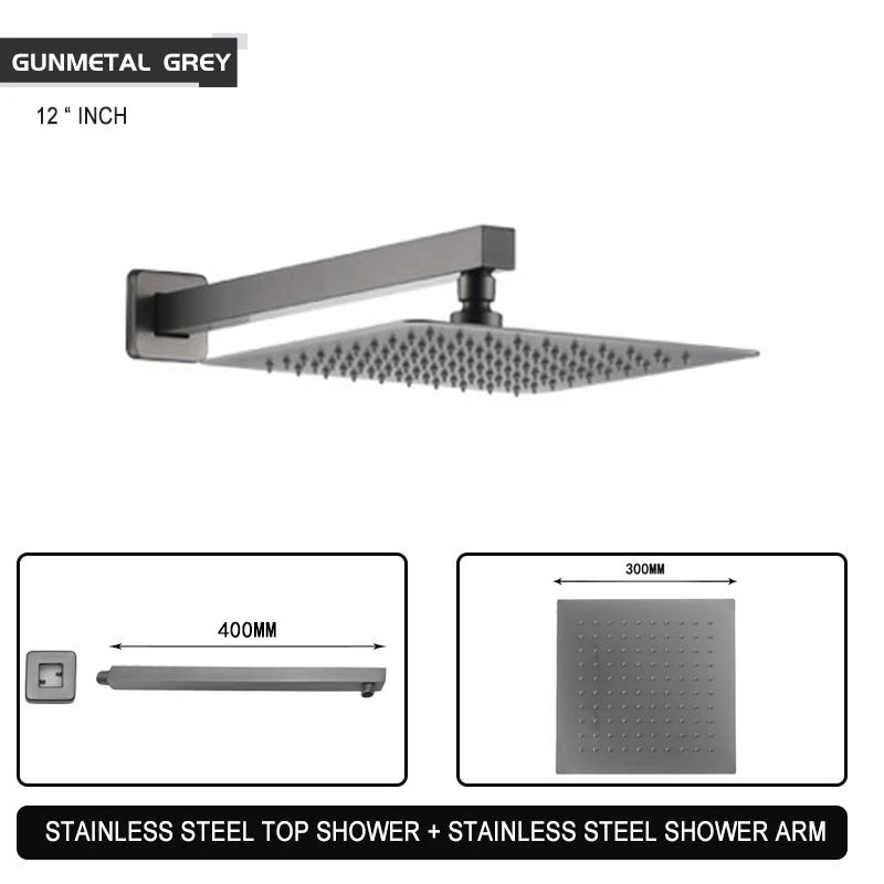 Черный Хром Матовое Золото Серый Квадратная Дождевая Душевая Лейка Ультратонкая 8 10 12 Дюймов Выбор Настенный Душевой Кронштейн Для Ванной Комнаты Верхний Спрей