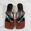 Модные роскошные дизайнерские сандалии с перемычкой для пальца с бирюзовым камнем для женщин Лето 2025 Мюли с большим квадратным носком Женские туфли на высоком каблуке-рюмочке Шлепанцы