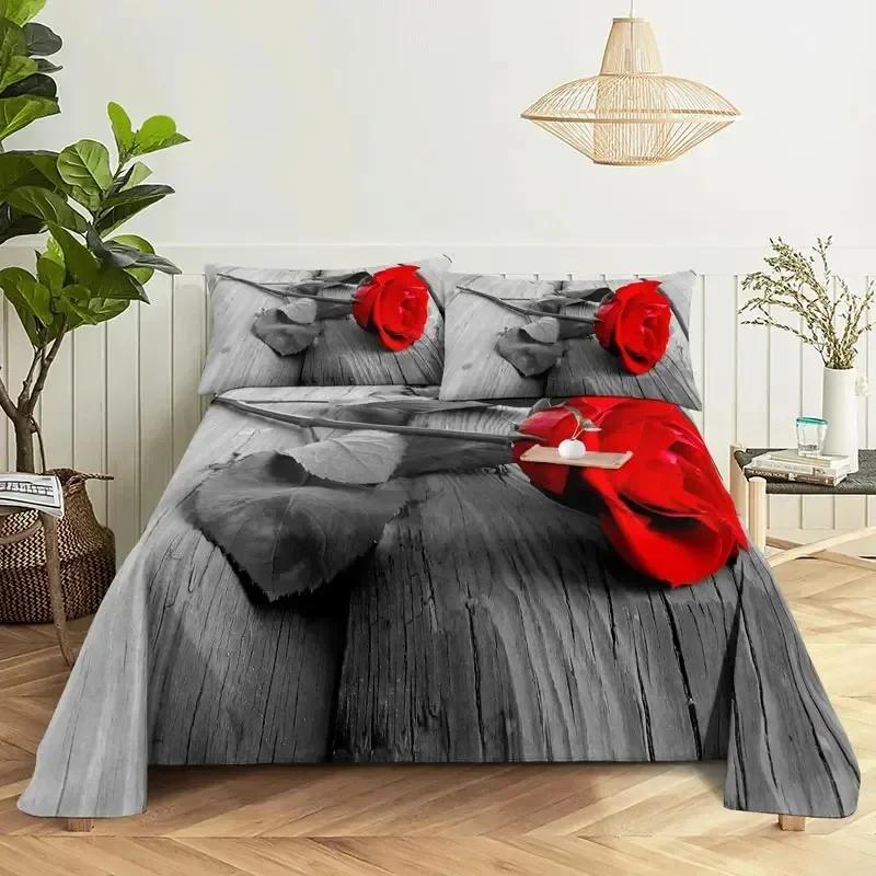 Red Rose Floral Microfiber Flower Bedding Set Single Twin Double Queen King Cal King Size Bed Linen Set
