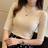 Fashion New Slim Fit Knitted Short Sleeve Sweater Shirts Women Summer Tops Round Neck Casual Base Blouses Women Sweet Thin Solid Ladies Shirt 26303