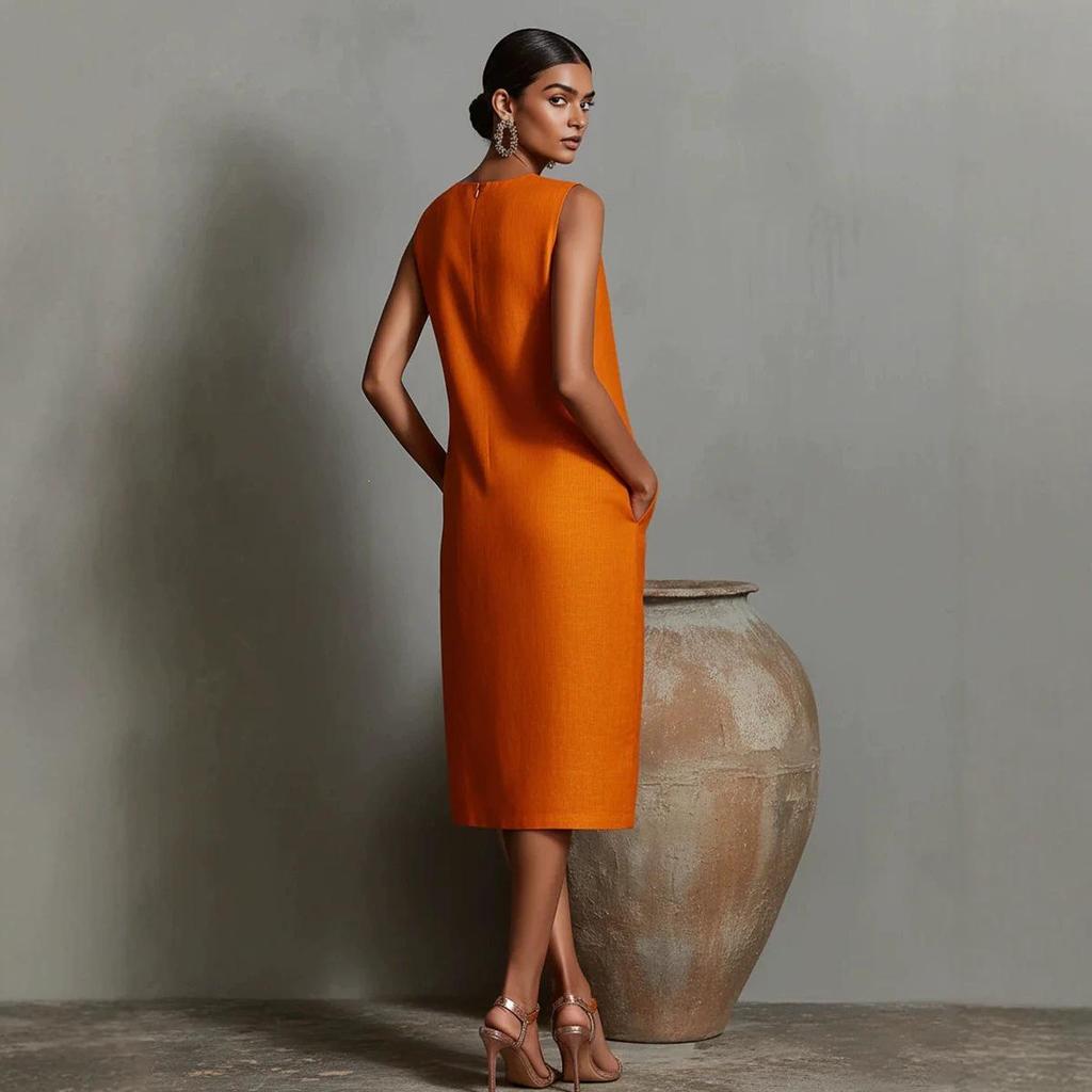 In Stock 2026 New Style Women’s Linen Blend Sleeveless Round Neck Summer Dress - European & American Fashion