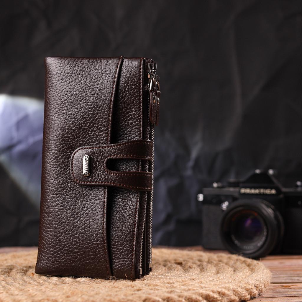 Практичный женский кошек из натуральной зернистой кожи CANPELLINI Wallet 21632 Коричневый