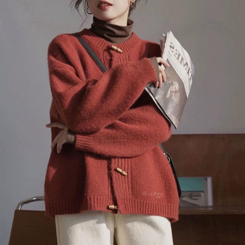 Повседневный женский вязаный кардиган с круглым вырезом и застежкой на пуговицы для осени/зимы