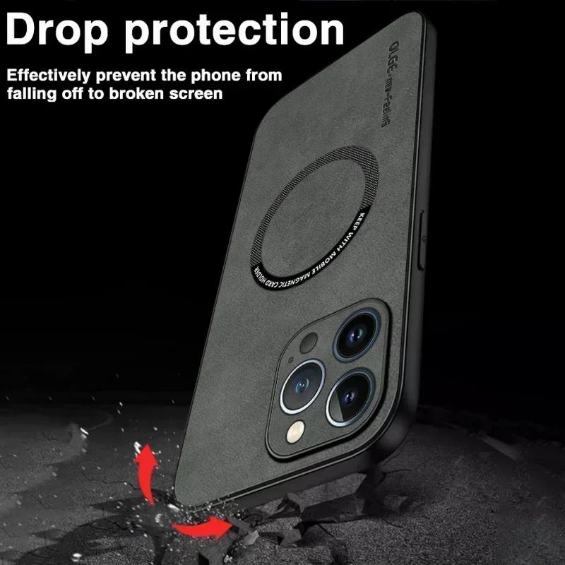 Для Magsafe Роскошные кожаные противоударные чехлы для телефона Для iPhone 17 16 15 14 13 12 11 Pro Max Plus Магнитная крышка для беспроводной зарядки