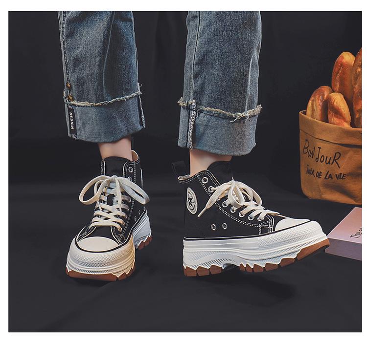 Женские высокие парусиновые туфли в стиле ретро с толстой подошвой для увеличения роста - весна 2024 г. 