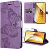 Case Cover - E.F.CONNECTION - For Xiaomi Redmi Note 13 5G - Purple Leather Effect - Butterfly Pattern - 2 Tempered Glasses
